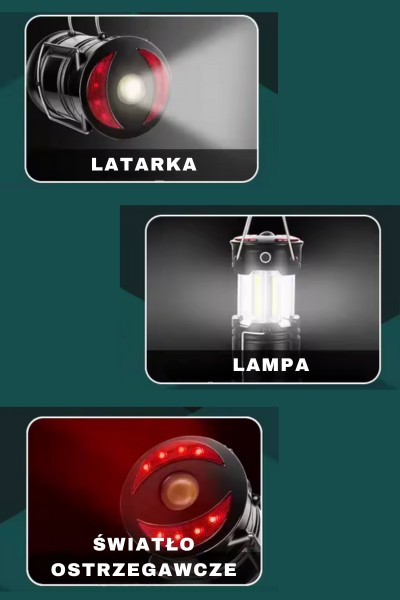 Lampka turystyczna biwakowa LED latarka 3w1