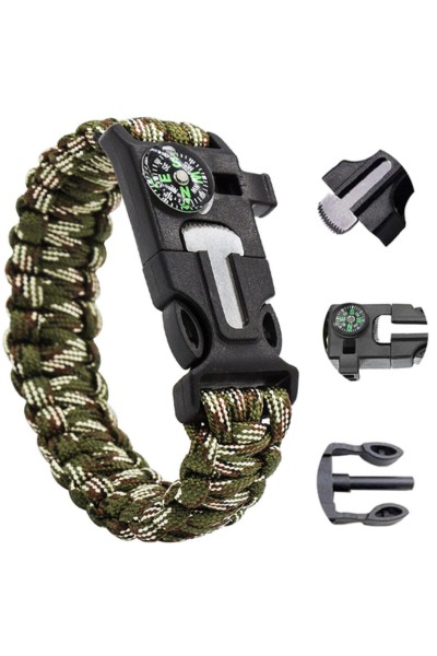 Bransoletka survival opaska 5w1 kompas krzesiwo linka ostrze