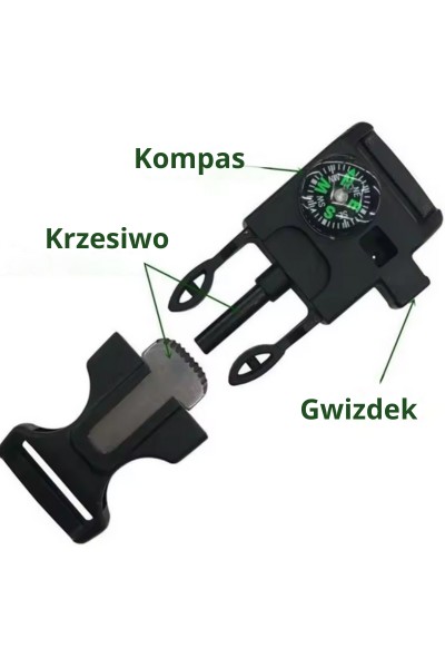Bransoletka survival opaska 5w1 kompas krzesiwo linka ostrze
