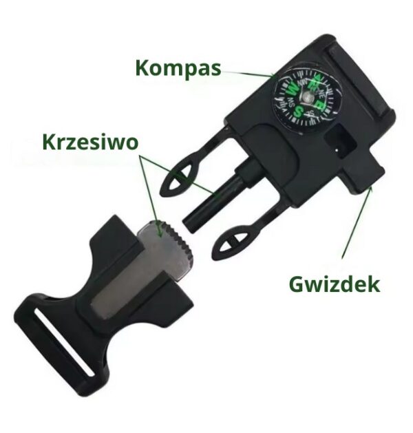 Bransoletka survival opaska 5w1 kompas krzesiwo linka ostrze