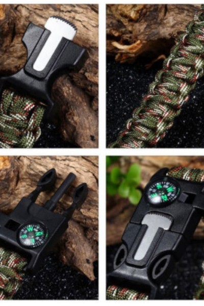 Bransoletka survival opaska 5w1 kompas krzesiwo linka ostrze