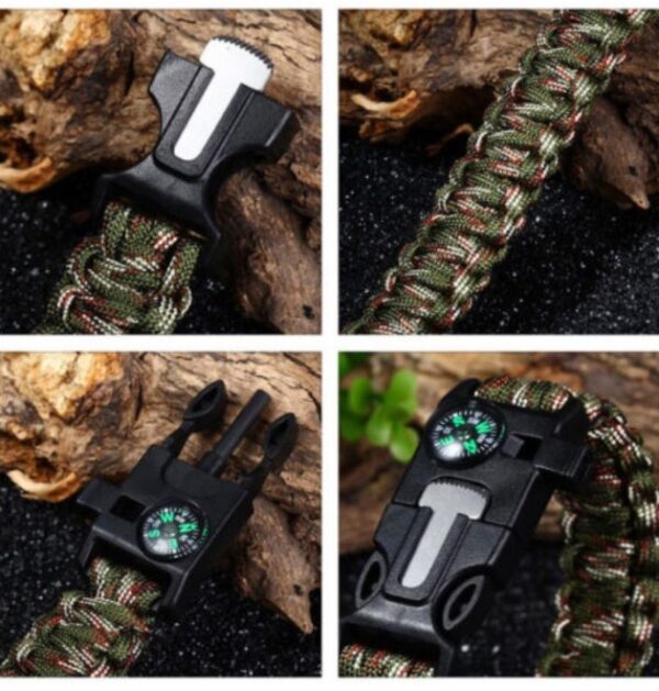 Bransoletka survival opaska 5w1 kompas krzesiwo linka ostrze
