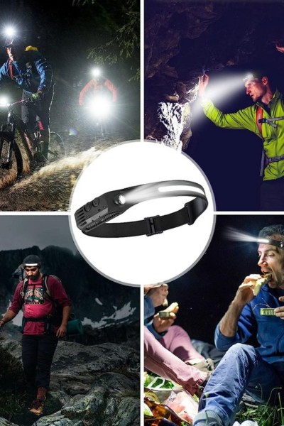 Latarka czołowa LED XPE + COB akumulatorowa z czujnikiem ruchu