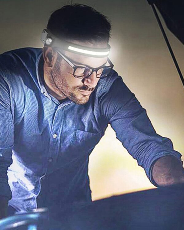 Latarka czołowa LED XPE + COB akumulatorowa z czujnikiem ruchu